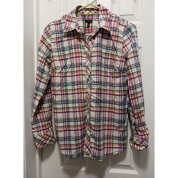 Talbots Cotton Shirt Plaid Long Sleeve Button Up Pink Multicolor XS - Picture 1 of 5